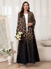Al Najma 女士宽松长袖渐变色豹纹长袍，端庄长袍 - 棕色 - 查看 1