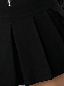 SHEIN ICON Cross Puckered Bib Overall Dress With Eyelet Trim And Stand-Up Collar - Black - View 9