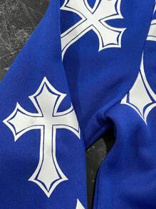 Manfinity EMRG Men's Ins Young Street Solid Color Street Print Pattern Loose Long Sleeve Hoodie, Suitable For Music Festivals And Daily Wear. It Is An Ideal Gift For Your Boyfriend Or Husband, Perfectly Integrating Streetwear And Y2K Fashion. Men's Street Print Hoodie - Blue - View 2