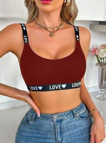 Ladies Letter & Heart Knitted Casual Bra Without Padding For Everyday Wear - Burgundy - View 4