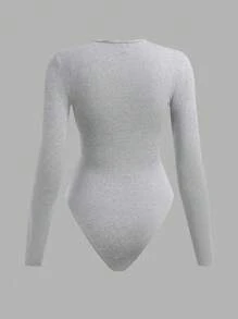 SHEIN BASICS Set de 2 bodys con cuello redondo de manga larga de punto de unicolor informal para mujer - Gris Claro - Ver 8