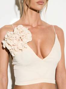 KIZN 设计师花卉贴花低胸吊带短款婚礼彩排晚宴细肩带特殊场合夏季晚会紧身胸衣 - 黃色 - 查看 6