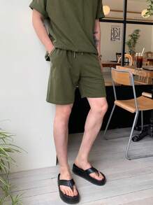 DAZY 2pcs Solid Color Army Green T-Shirts For Men, Summer - Army Green - View 8