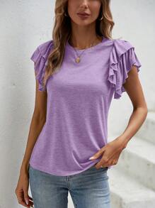 SHEIN Clasi Casual Solid Color Double Layer Cap Sleeve T-Shirt