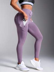 Women's Solid High Waist Multi-Pocket Outdoor Base Layer Pants - Khaki - View 4