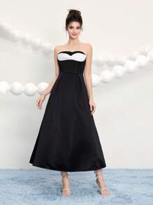 Poshira Elegant Ladies' Strapless Asymmetrical Twist Open Back Sexy A-Line Long Formal Dress (Embellished Design) Party Dresses Wedding Guest Dress For Women Formal Prom Dresses Formal Party Dresses Cocktail Dresses Birthday Dresses