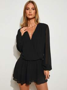 COSMINA Vestido informal de manga farol de unicolor y mini longitud, apto para ir al trabajo