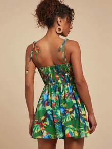 Travachic 编织热带印花修身细肩带女式迷你连衣裙