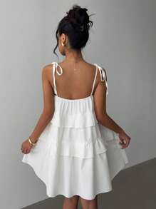 Rafferiza Tiered Ruffle Hem Loose A-Line Dress - White - View 2