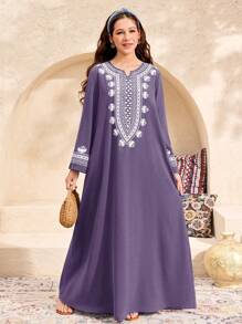 SHEIN Leap Crew Teen Girls' Print Robe, Long Length, Suitable For Vacation, Spring/Summer - Dusty Purple - View 3