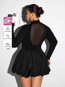 SHEIN ICON ICON Plus Size Women's Long Sleeve Bubble Dress, See Through Back Party Dress, Halloween Costume, Christmas Costume