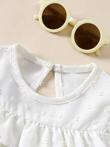 Souflis Souflis Summer Sweet Style Baby Girl Set, Ruffled Collar Vest Top + Triangle Bottom Shorts, Fluffy Ball Fabric Design, Minimalist 2 Pieces Outfit