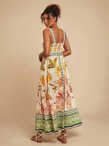 Travachic Vestido con tirantes espalda descubierta con estampado floral, adecuado para vacaciones, atuendos de verano para mujer, ropa de mujer para vacaciones tropicales, vestidos de verano para mujer