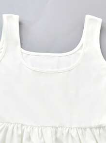 SHEIN Fitted & Stretch White Sleeveless Ruffle Hem Dress For Tween Girls, Elegant Resort Style,Holiday,Summer,Travel
