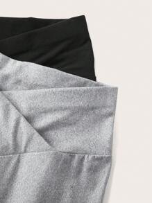 Comfortcana 2pcs Black & Grey Tight-Fitting Plus Size Leggings Set - Multicolor - View 5