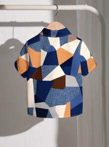 SHEIN Áo sơ mi tay ngắn đơn giản thoải mái cho bé trai, phù hợp cho mùa xuân và mùa hè - Nhiều màu - Xem 2