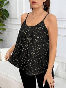 SHEIN Frenchy Plus Size Casual Elegant U-Neck A-Line Camisole - Black - View 3