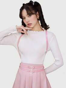 ROMWE 1pc Y2K Cute Kawaii Heart Decor Suspender/Bib Strap, Carnival - Pink - View 1