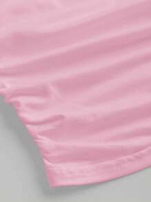Girlism Teen Girls' Pink Ruched Shoulder Gathered Waist Fitted Knit Asymmetrical Shoulder Sleeveless T-Shirt, Versatile & - Pink - View 4