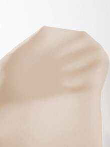 Elenzga Stand Collar Sleeveless Cinched Waist Fishtail Hem Long Shirt, Elegant Work Wear For Spring/Summer - Apricot - View 8