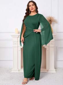 SHEIN Clasi Plus Size Elegant Party Solid Color Twist Cape Sleeve Dress