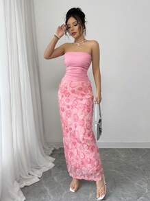 Elenzga Mini vestido feminino elegante com estampa de flor rosa sexy e amarrada - Rosa - Ver 4