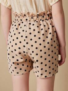 SHEIN Young Girls' French Elegant Apricot Base Floral Print Woven Shorts, Spring/Summer - Black and White - View 2