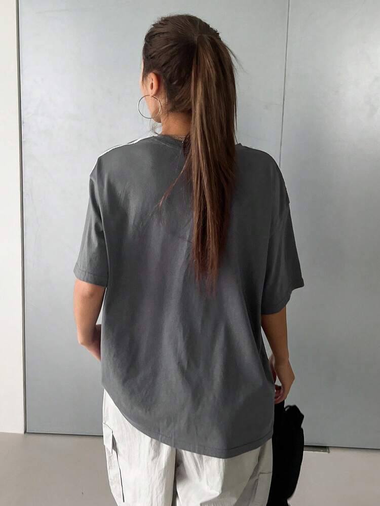 Letter Graphic Drop Shoulder Tee Jersey Oversized T-Shirt Streetwear Preppy Tops