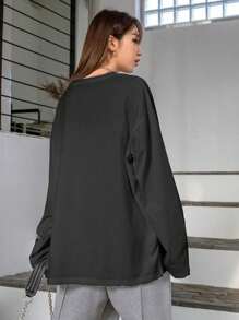 DAZY Áo thun hở vai xẻ tà, quần áo thu đông thời trang nữ dài tay - màu đen - Xem 2