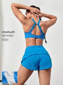 GLOWMODE 2.5 英寸 VitalSwift 快干高腰可调节抽绳短裤，内置防臭内裤，后拉链口袋，高强度健身跑步训练 - Blue Power - 查看 1