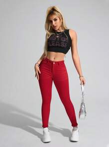 SHEIN Essnce Women's Pocket Slim Fit Casual Versatile Denim Jeans