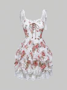ROMWE J-Fashion Y2K Rose Lace Mini Dress