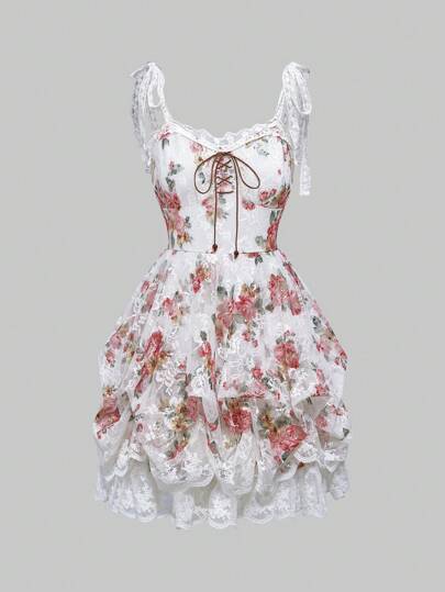 J-Fashion Plus Size Y2K Rose Lace Mini Dress