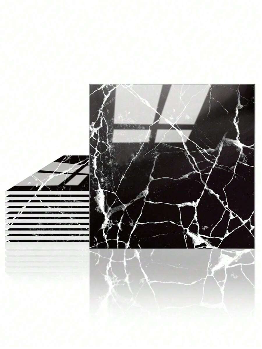 11 件 1㎡ 光滑米色大理石图案自粘瓷砖壁纸，防水防潮，3D 立体覆盖壁纸，适用于浴室和厨房