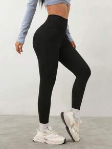 SHEIN PETITE 女士纯色弹性腰部罗纹紧身裤