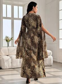 Modelyn Chiffon Long Sleeve Leopard Print Elegant Dress - Multicolor - View 2