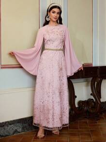 ZEYLAH 女士中长连衣裙，日常休闲时尚 - 藕粉色 - 查看 3