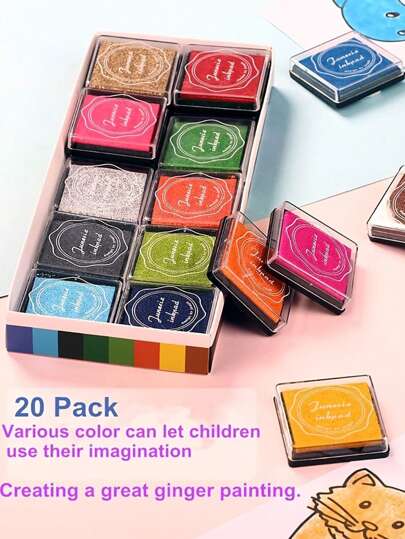 SHEIN 20pcs/Set Mixed Color Stamp Inkpad, Fun DIY For Kids,Back To School,School Supplies