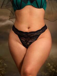 PinupGlam Tanga de encaje cómodo para tallas grandes