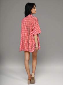 TRNVIE Camisa y pantalones cortos de vacaciones informales con estampado de cuadros rojos vintage