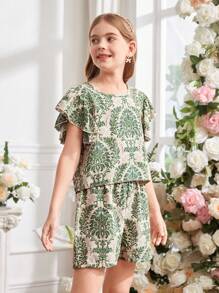 Bộ 2 món/Bộ áo và quần short in hoa cho bé gái tuổi mới lớn - Nhiều màu - Xem 4