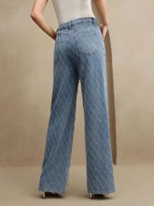 Anewsta Jeans rectos de mujer con piedras preciosas y bordados de lujo, ideales para festivales, uso casual y elegante