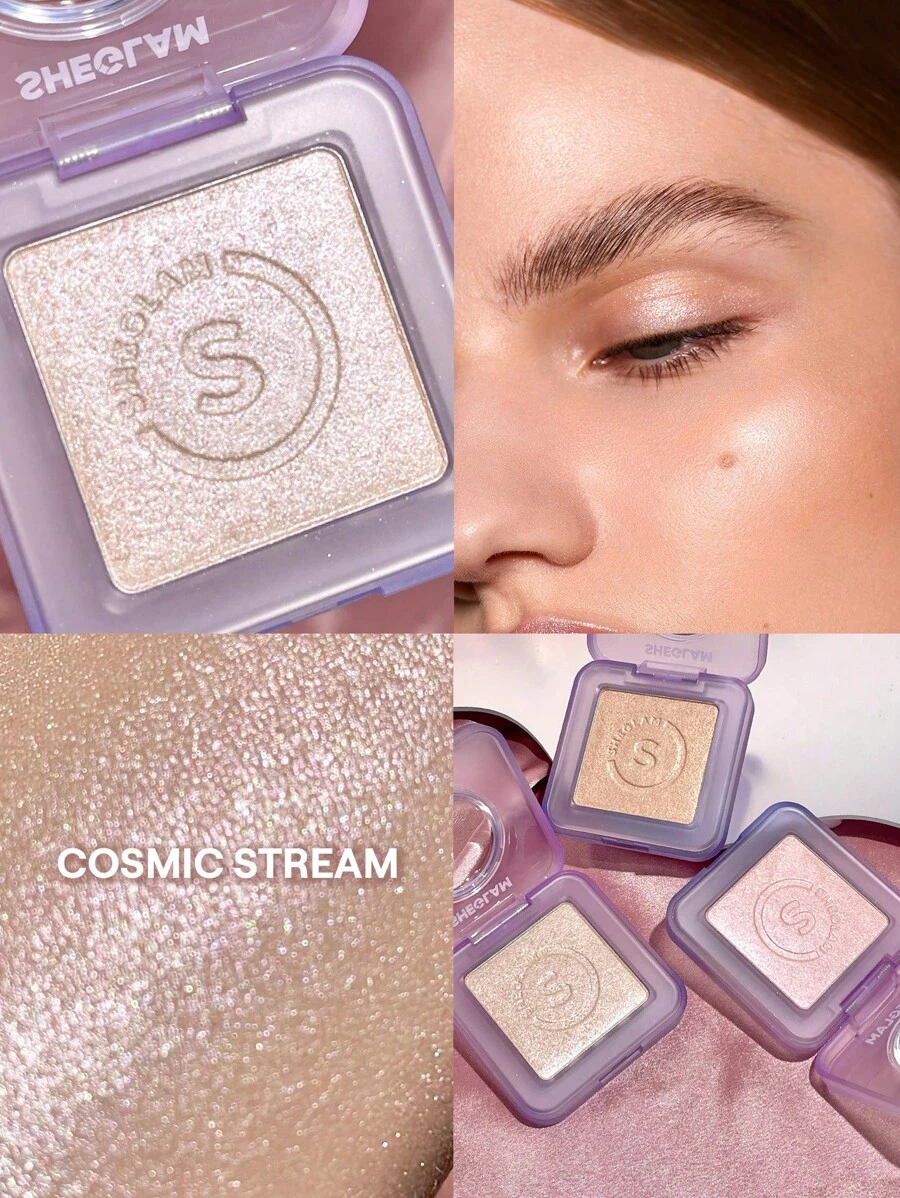 SHEGLAM Moonside Highlighter-Cosmic Stream Powder Highlighter Powder Shimmer Long Wear Brightening Non-Caking Glow Highlighter White Highlighter Brand Beauty Makeup Face Paint Cosmetic For Women Girls Perfect For Winter Spring Ideal For Y2K Fancy Fashion Suitable For Birthday Gift Party Ready Best Color - Cosmic Stream - View 1