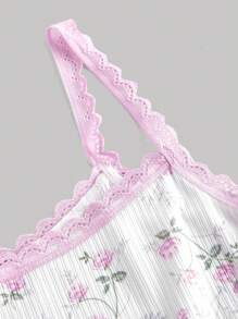 SHEIN MOD 女式蕾丝针织花卉修身细肩带吊带背心，夏季女式上衣，春季服装，海滩度假上衣，早午餐装，沙滩上衣，狂欢装，休闲夏季上衣 - 白色 - 查看 4