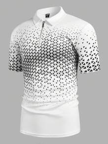 Manfinity Sport Corelite Camisa polo casual con cremallera y estampado geométrico de manga corta para hombres