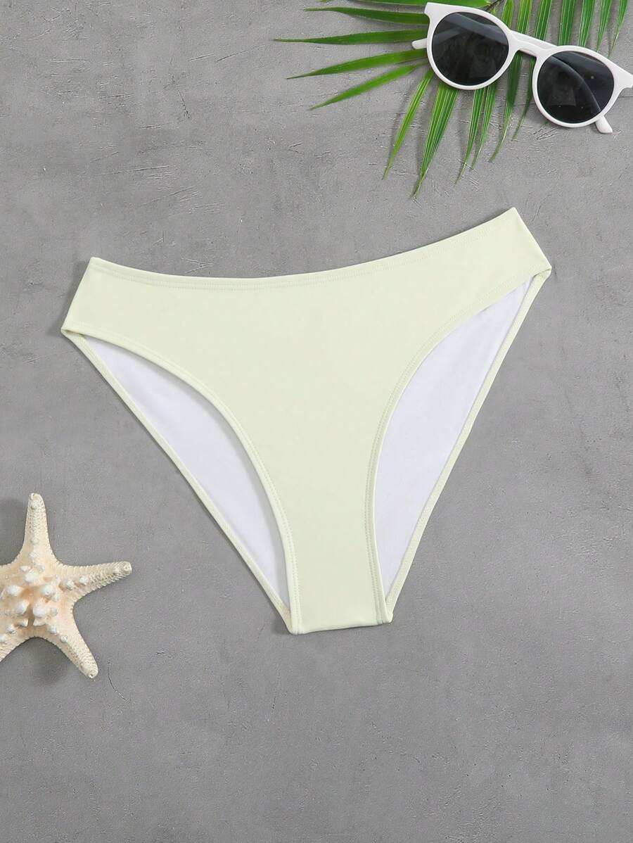 SHEIN Swim Quần Bikini Màu Trơn Cho Bãi Biển, Kỳ Nghỉ - Màu be - Xem 1