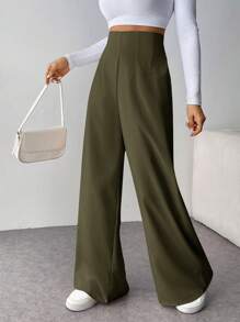 Firerie Quần ống rộng họa tiết cạp cao thời trang giản dị tối giản cho nữ khi đi làm trở lại trường - xanh quân đội - Xem 4