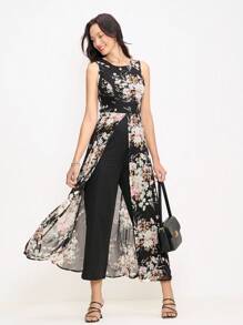 EMERY ROSE Women's Elegant Floral Print Patchwork Jumpsuit With Slits Party Dresses For Women Women Formal - Multicolor - View 5