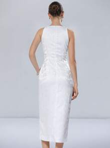Aveloria Modichic White Feather Jacquard Textured Satin Fabric Women Elegant Romantic Minimalist Luxury Sleeveless Spaghetti Strap Dress, Suitable For Wedding Season