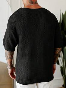 Manfinity Homme Men's Solid Color Round Neck Short Sleeve Pocket Casual Knit Sweater Pullover Sweater Men Men Knit Tops Knit Top Men